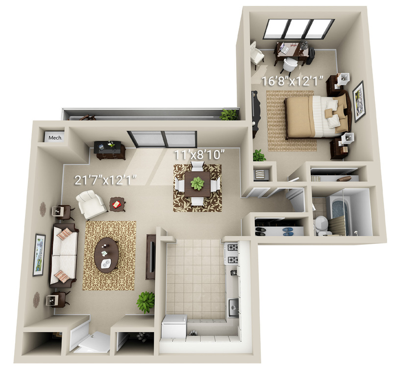 1 Bedroom 1 Bath (1D)